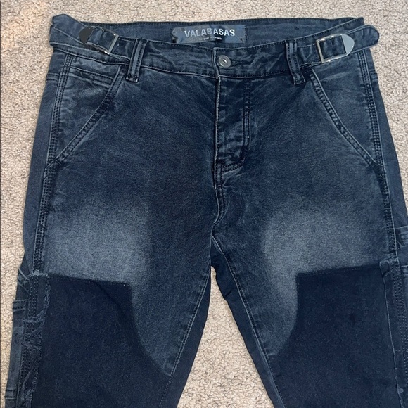 Valabasas Alpha Stacked Flare Bootcut Cargo Utility Distressed Jean Black 30 - Picture 3 of 8